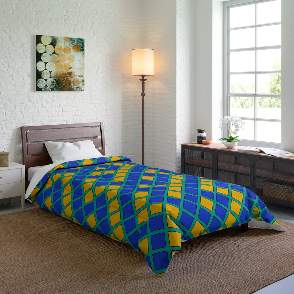 Harlequin Gold Grid Comforter – Peacock Jewel