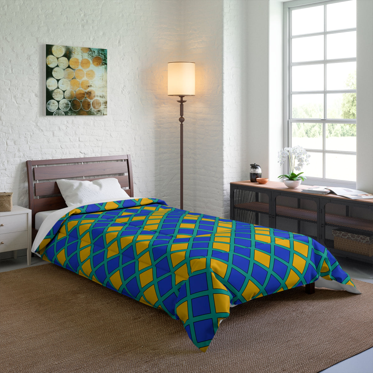 Harlequin Gold Grid Comforter – Peacock Jewel
