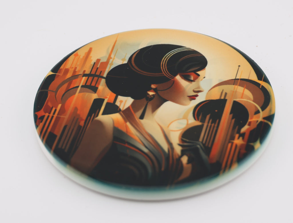 AI24008c. Art Deco Effect Round Ceramic Coasters-  - Set of 6, colourful, gift for all occasions, six unique designs.