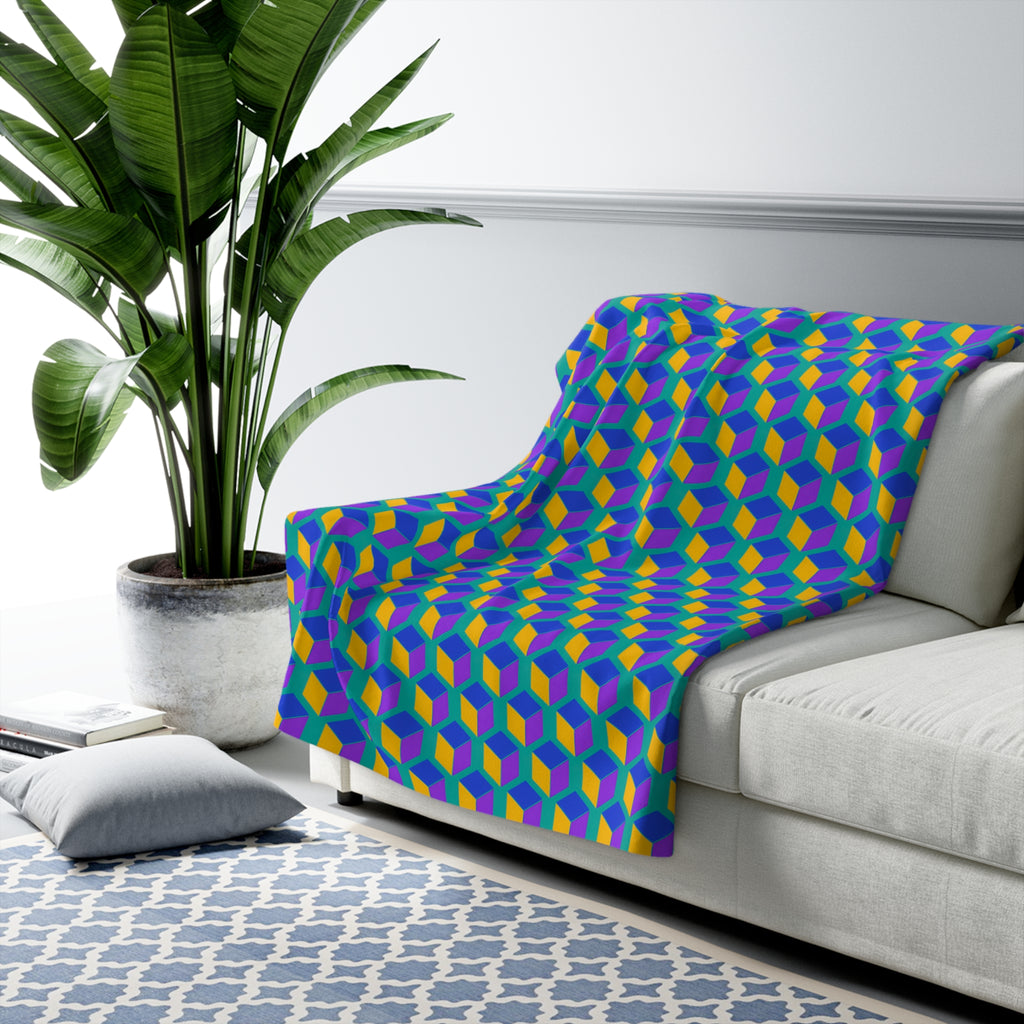 Giant Faceted Cubes II Sherpa Fleece Blanket – Peacock Jewel