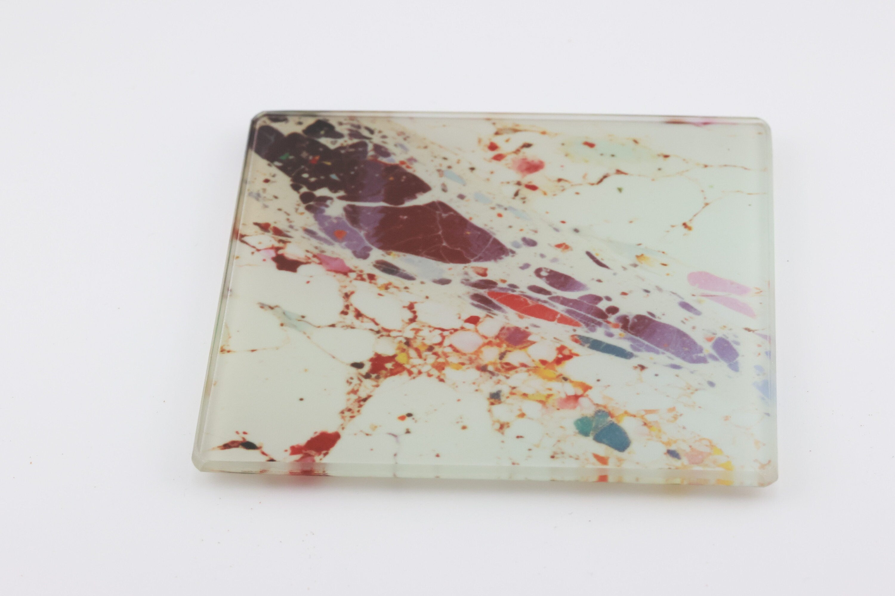 AI24018G Colorful Marble Glass Coaster, Abstract Agate Coaster, Modern Red Blue Gold Marble Decor, Rectangular Glass Drink Coaster Gift