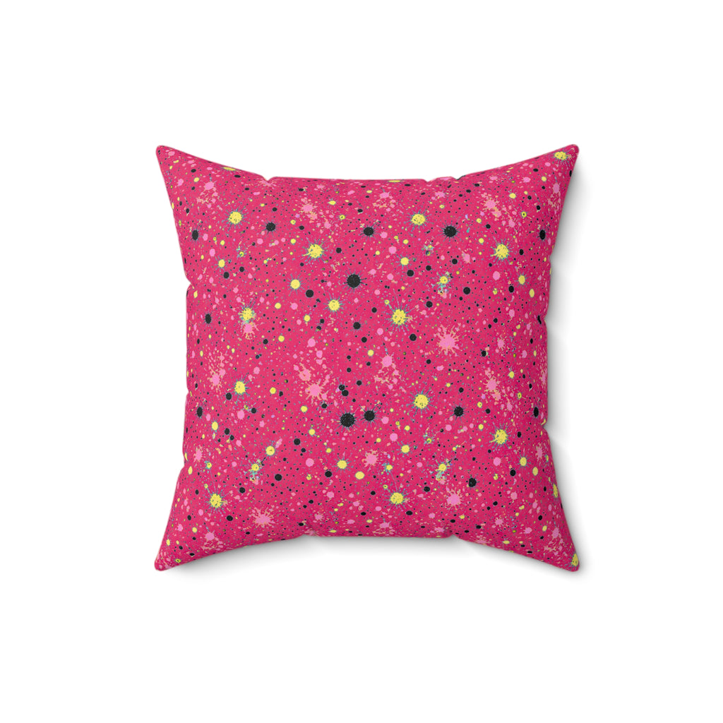 Pink Spray Field Faux Suede Cushion – Candy Pop on Raspberry
