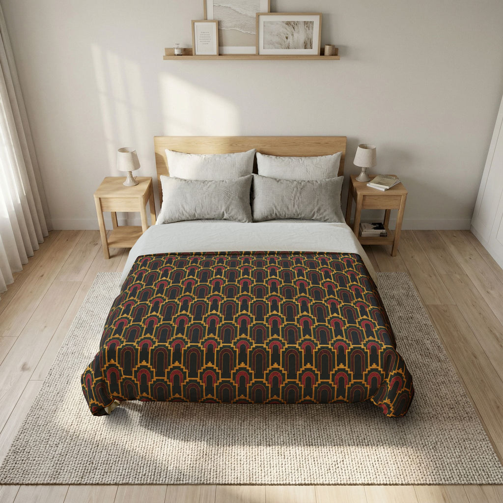 Stepped Gold Arches Cotton Duvet Cover – Art Deco Pattern