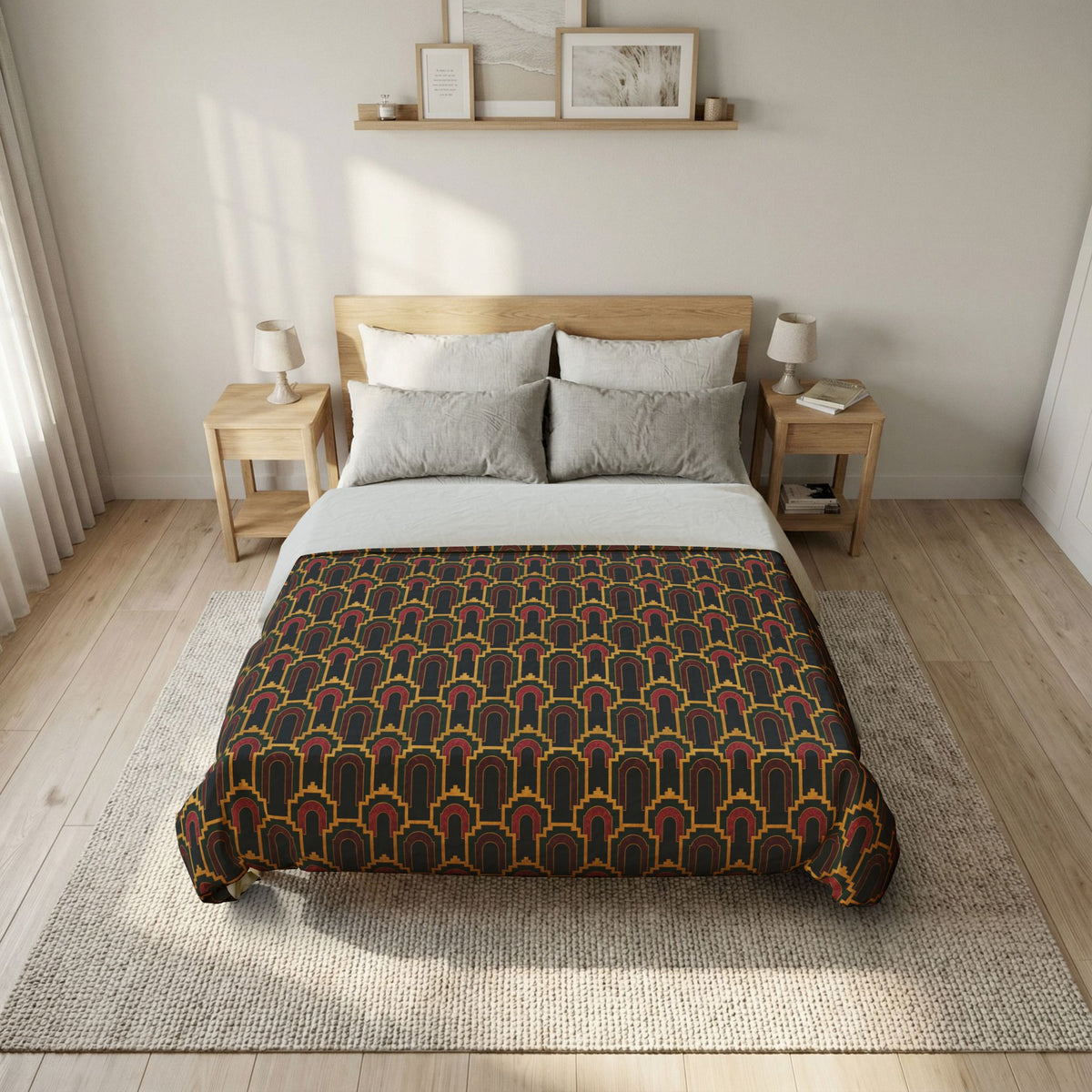 Stepped Gold Arches Cotton Duvet Cover – Art Deco Pattern