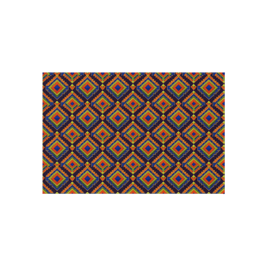 Stepped Diamond Ikat Outdoor Rug – Art Deco Geometric Pattern