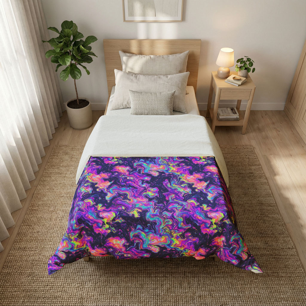 Opal Lava Marble Cotton Duvet Cover – Holographic-Look Fluid Art Pattern