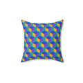 Giant Faceted Cubes II Faux Suede Cushion – Peacock Jewel