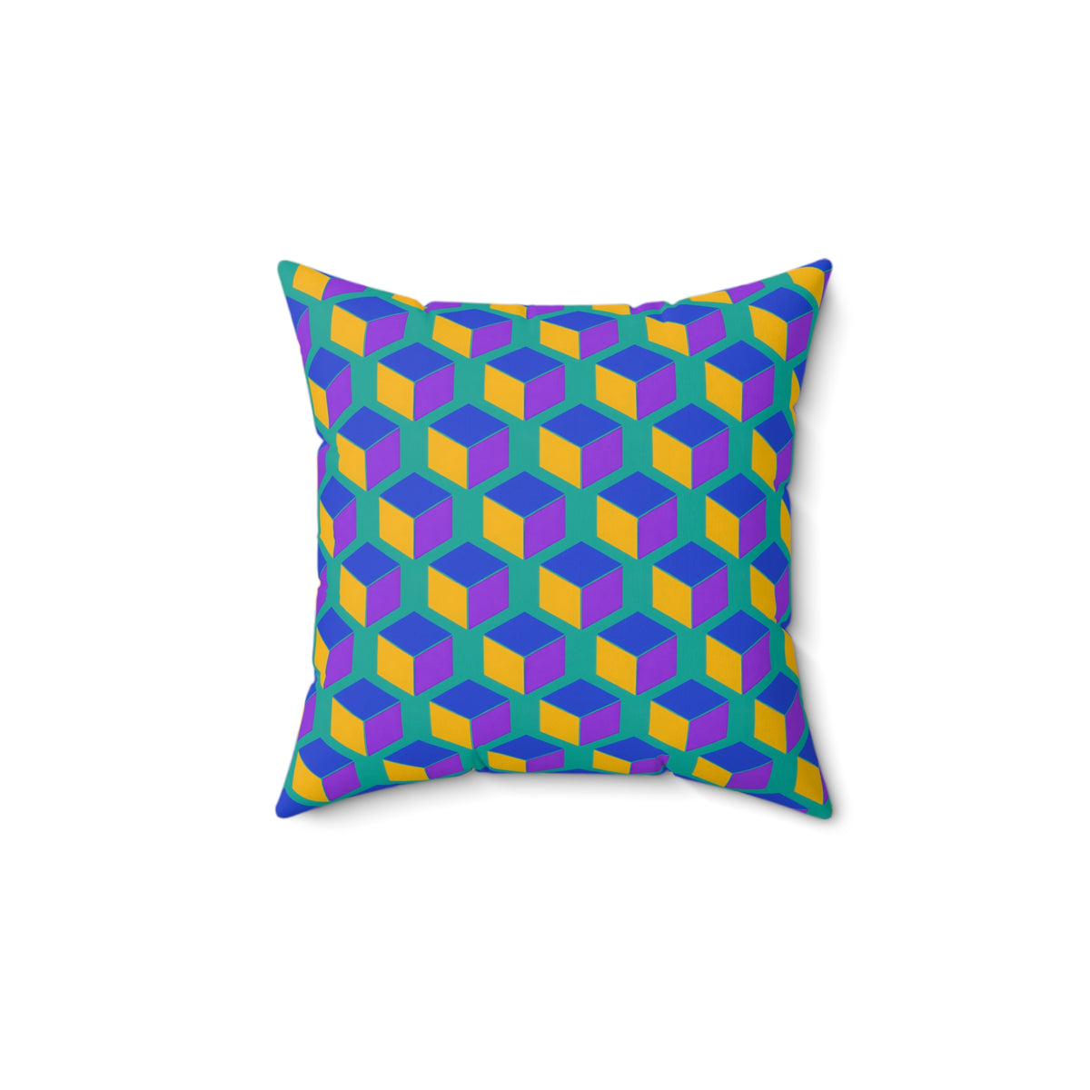 Giant Faceted Cubes II Faux Suede Cushion – Peacock Jewel