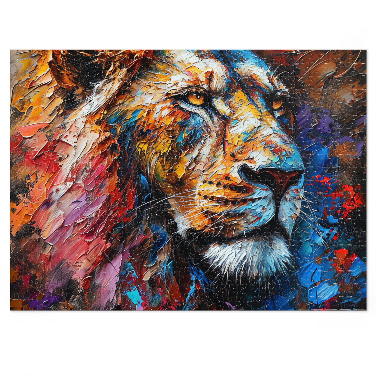 Rainbow Lion Jigsaw Puzzle with Tin – Expressive Painterly Art