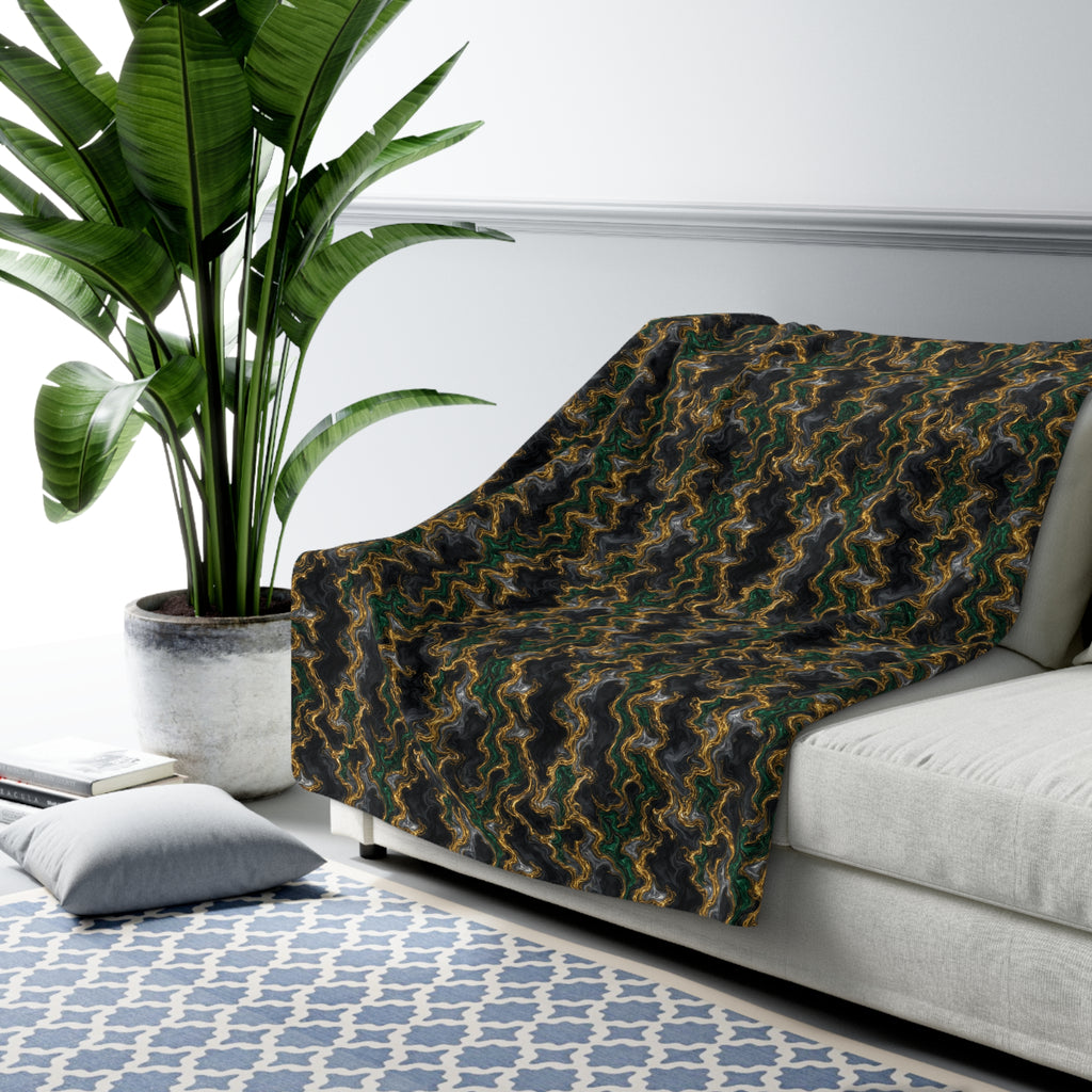 Molten Gold Marble Sherpa Fleece Blanket – Iridescent Fluid Pattern