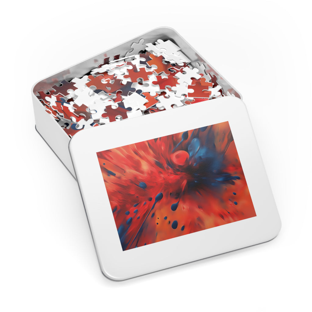 Scarlet Blue Blast Jigsaw Puzzle with Tin – Abstract Explosion Art