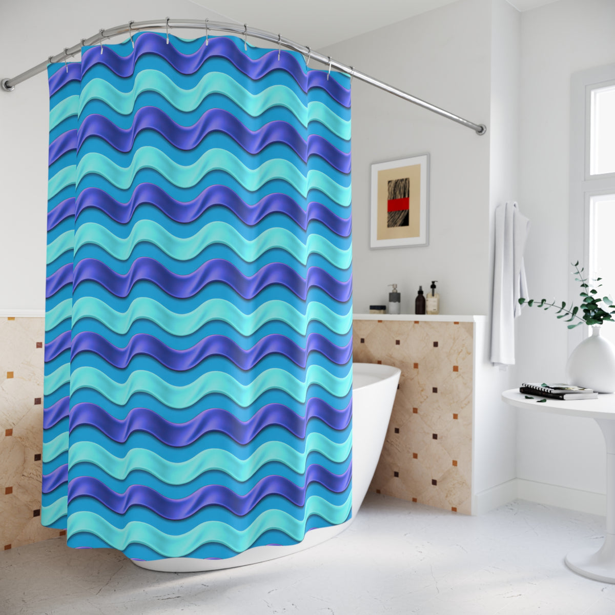Satin Wave Bands Shower Curtain – Ice Jewel