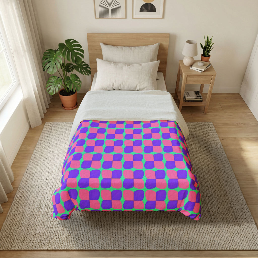 Bold Bulge Checker Cotton Duvet Cover – Candy Pastel on Grape