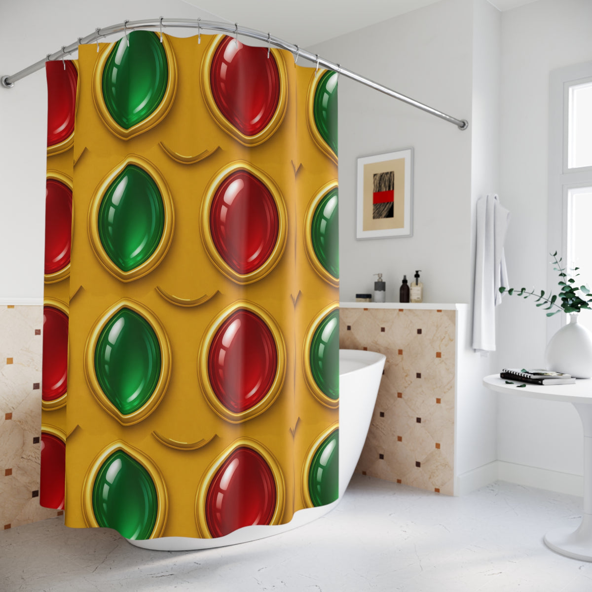 Grand Gold Cabochon Frames II Shower Curtain – Cabochon Geometric Pattern
