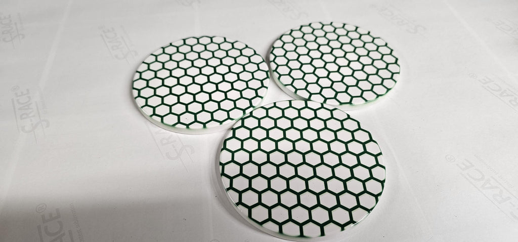 AI24069C Blue and white Honeycomb ,other variations -  Round Ceramic Coasters- Set of 6, gift for all occasions, Designed, made in Britain