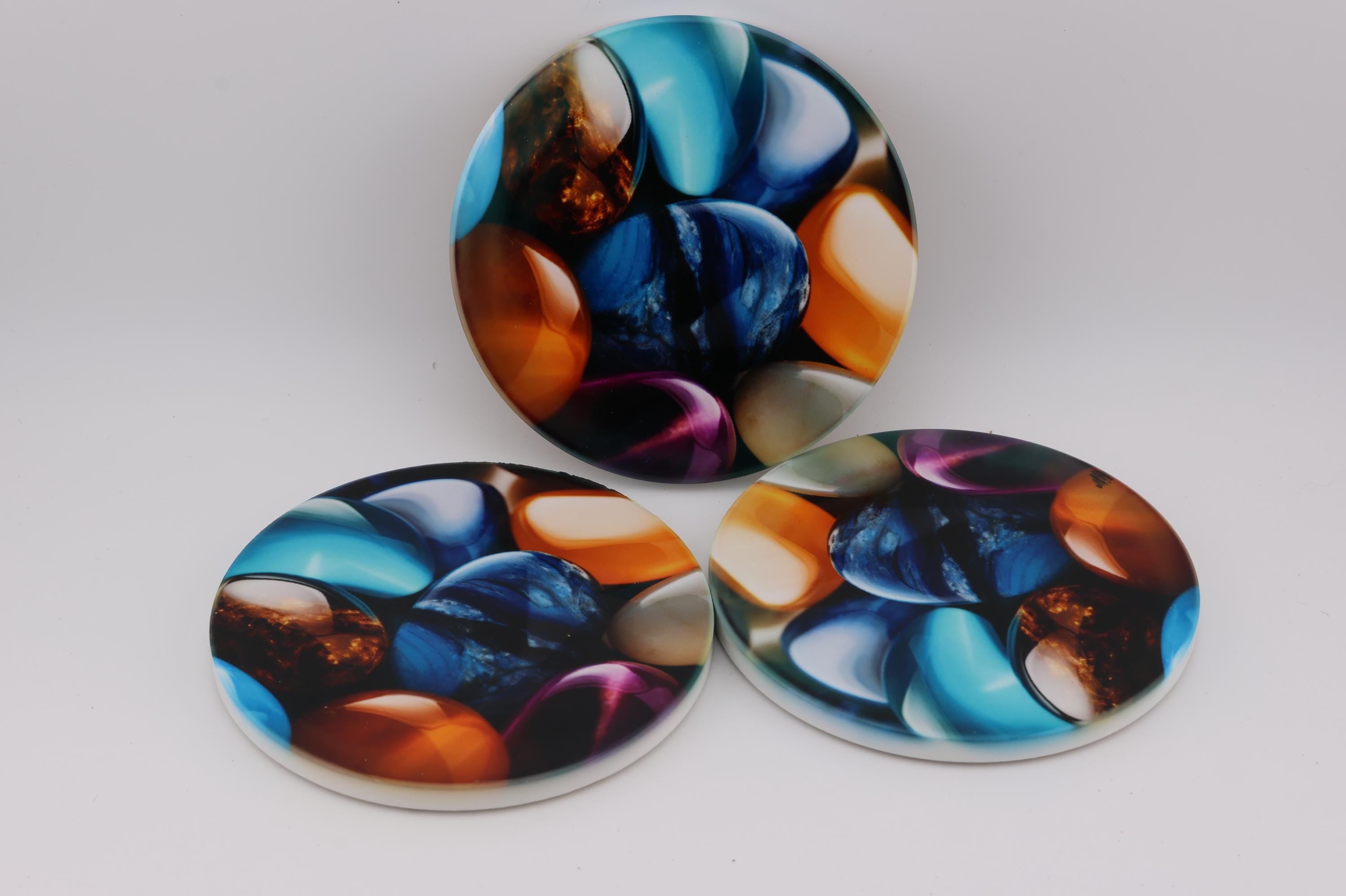 AI24046C  Pebbles - Multi coloured Round Ceramic Coasters- Set of 6, gift for all occasions, Designed and made in Britain