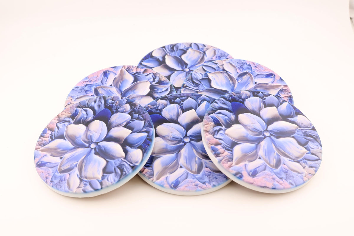 AI24038C Lilac Lily -  Oil Painting -  Multi coloured Round Ceramic Coasters- Set of 6, gift for all occasions, Designed and made in Britain