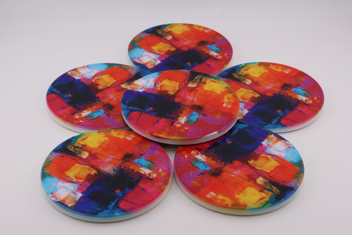 AI24002C Personalised Abstract Ceramic Coaster Set - Modern Art Home Decor - Unique Housewarming Gift - Custom Sublimation Printed Coaster