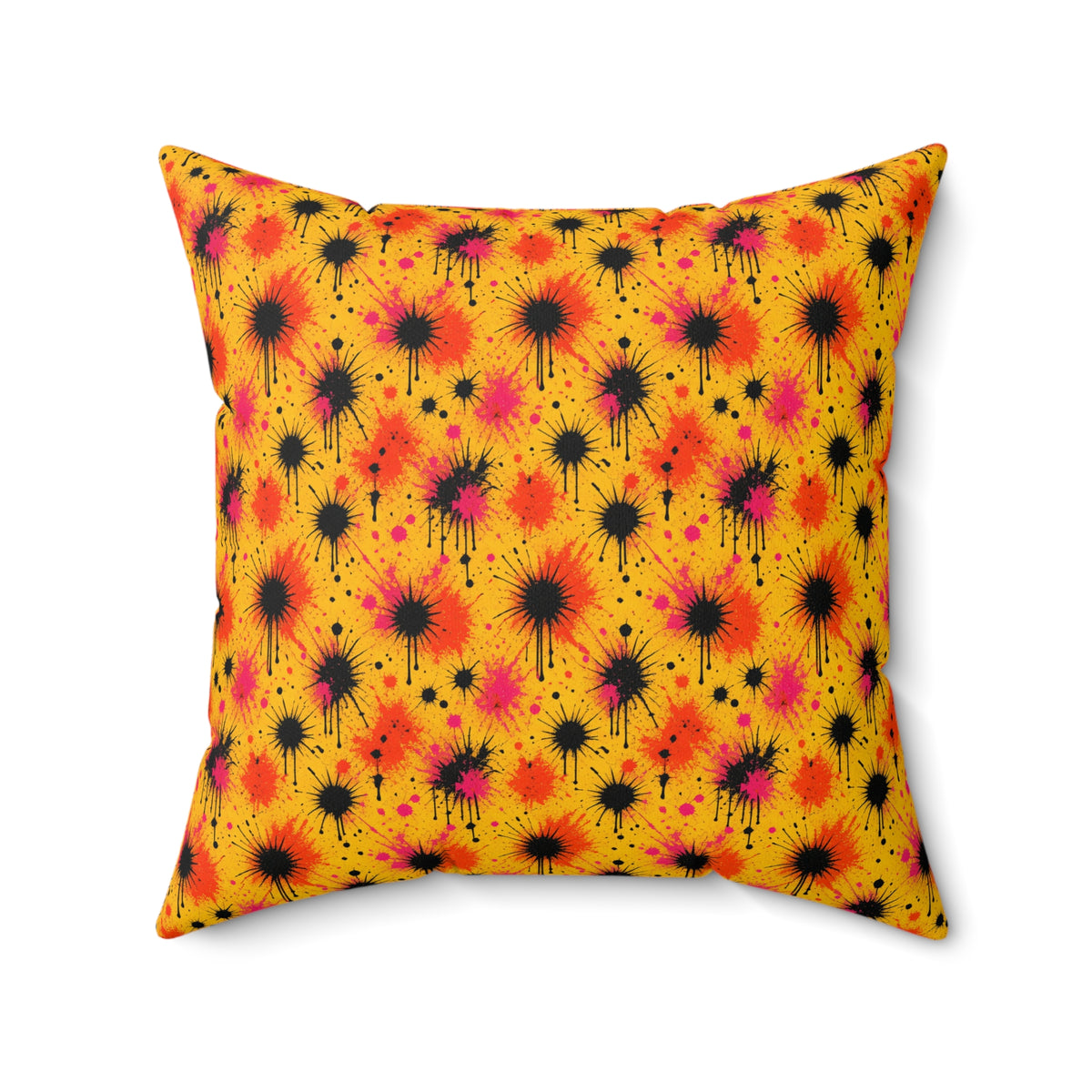 Black Ink Burst Faux Suede Cushion – Ink Splash Pattern