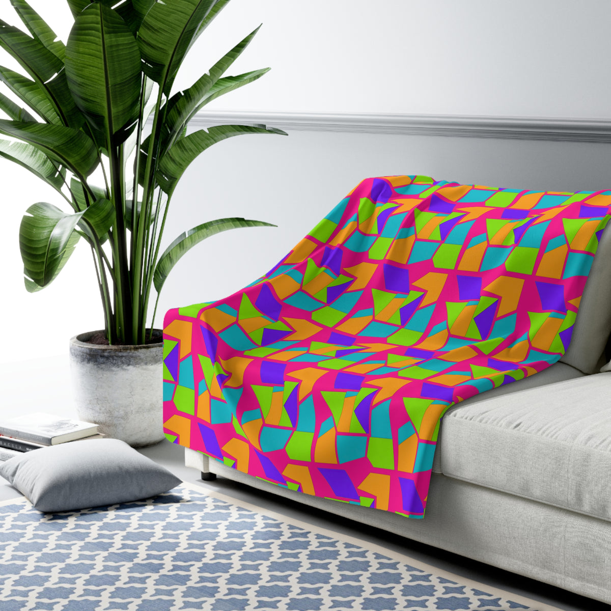 Cubist Block Quilt Sherpa Fleece Blanket – Tropical Punch
