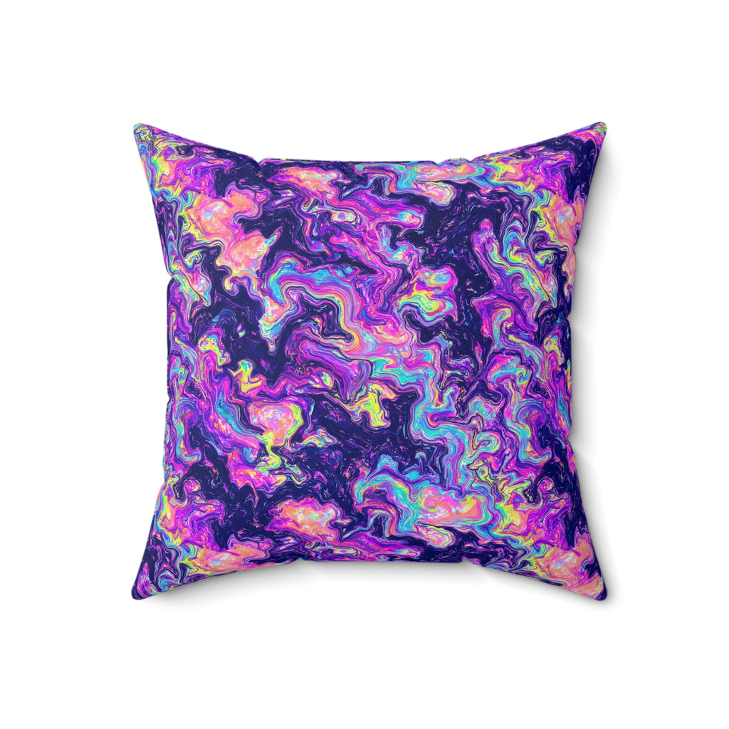 Opal Lava Marble Faux Suede Cushion – Holographic-Look Fluid Art Pattern