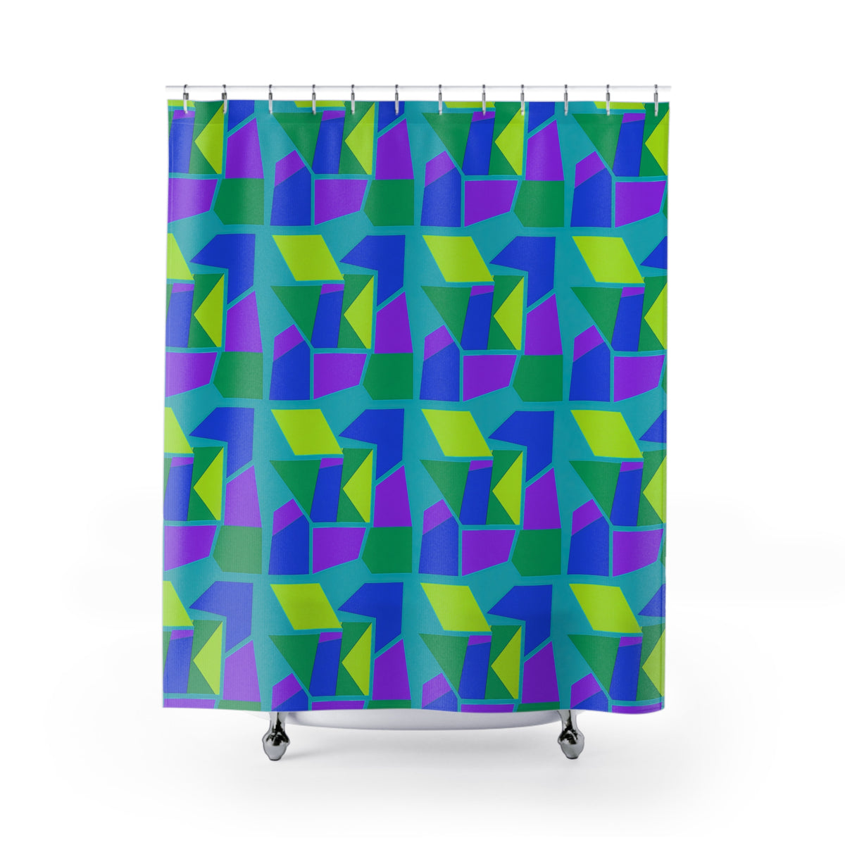 Cubist Block Quilt Shower Curtain – Peacock Jewel