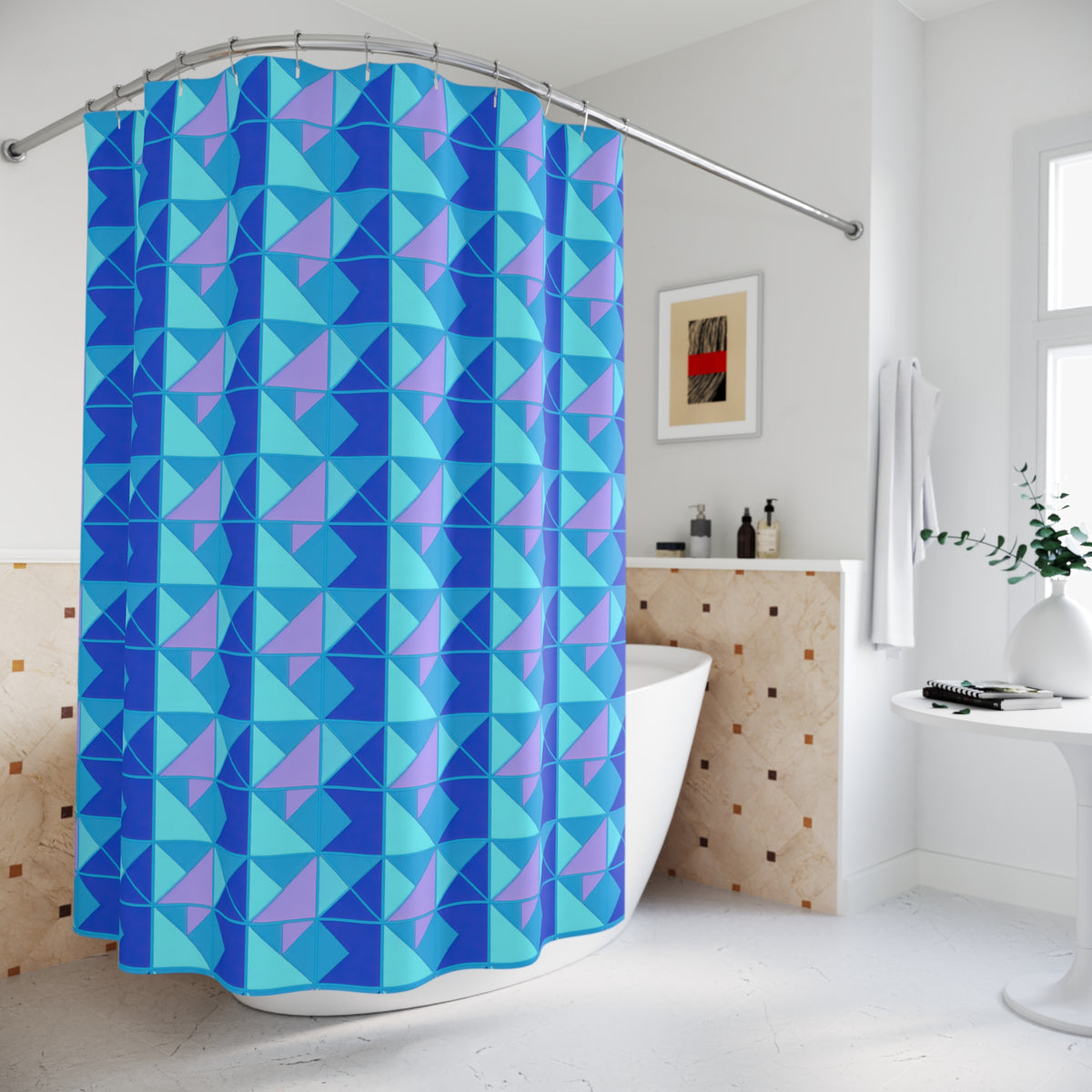 Jewel Block Quilt Shower Curtain – Ice Jewel