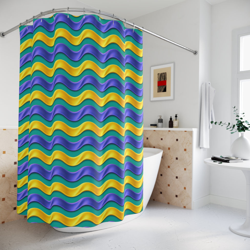 Satin Wave Bands Shower Curtain – Peacock Jewel