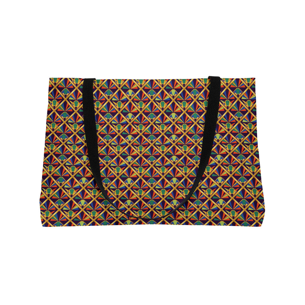 Gilded Lattice Sunburst Weekender Tote Bag – Art Deco Geometric Pattern