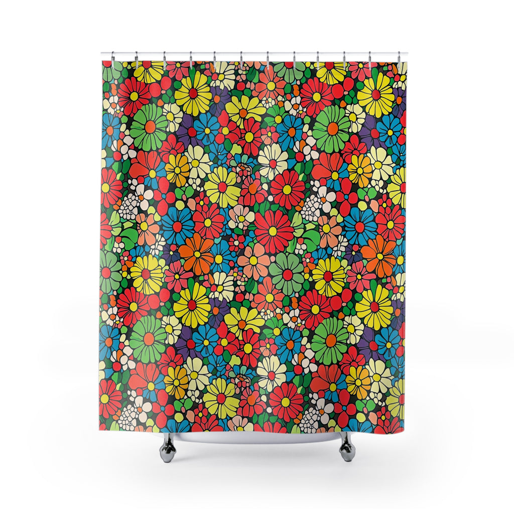 Flower Power Daisies Shower Curtain – Retro Floral Pattern