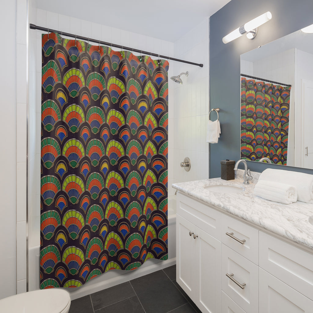 Deco Fan Scales Shower Curtain – Art Deco Geometric Pattern
