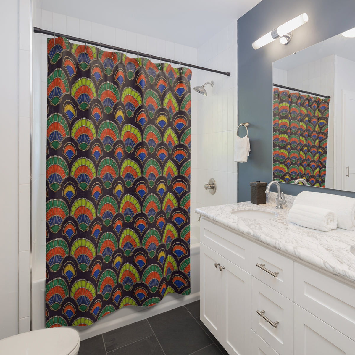 Deco Fan Scales Shower Curtain – Art Deco Geometric Pattern