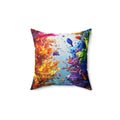 Rainbow Reef Bloom Faux Suede Cushion – Underwater Splash Art