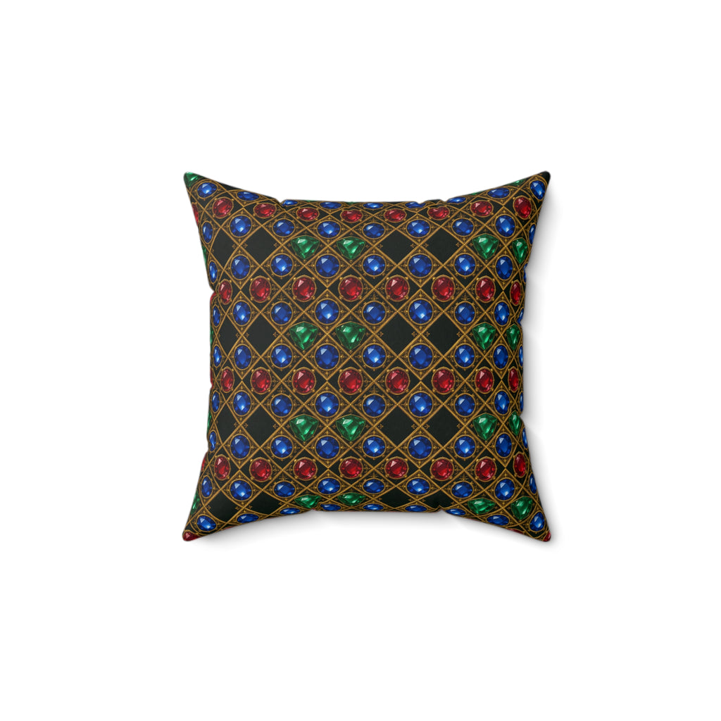 Gold Filigree Cabochons Faux Suede Cushion – Geometric Pattern