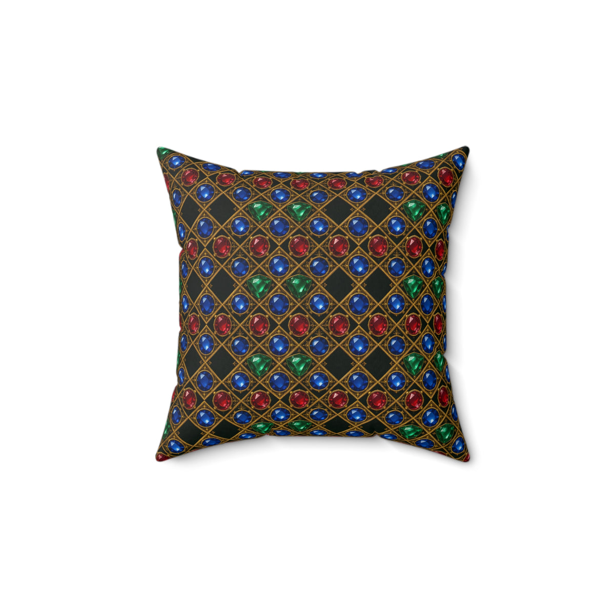 Gold Filigree Cabochons Faux Suede Cushion – Geometric Pattern