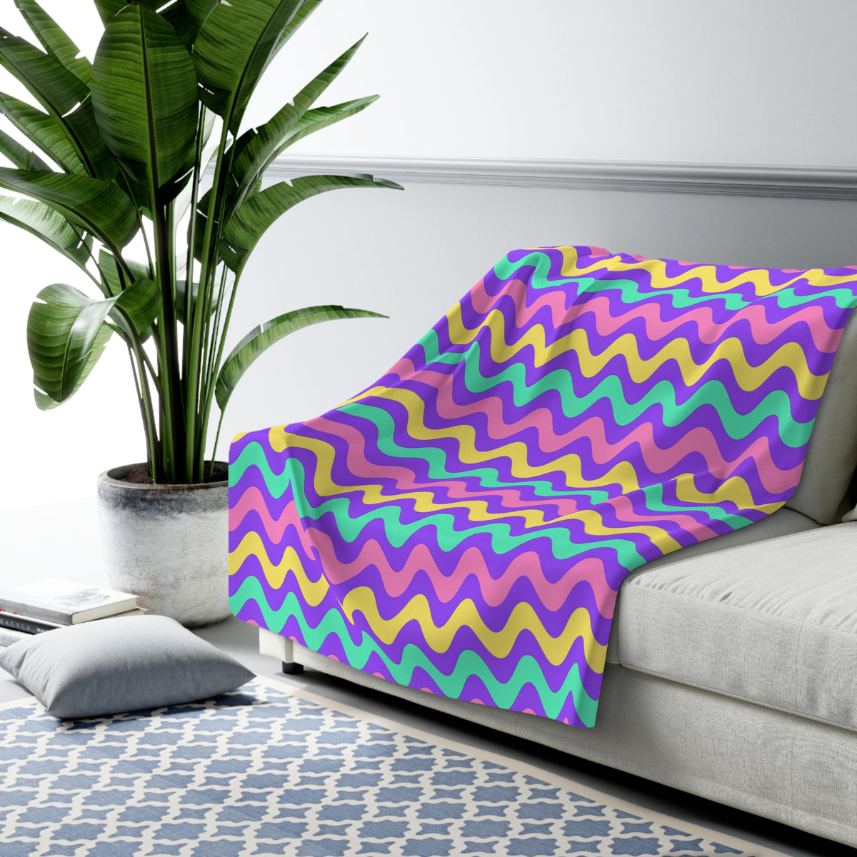 Big Ripple Chevrons Sherpa Fleece Blanket – Candy Pastel on Grape