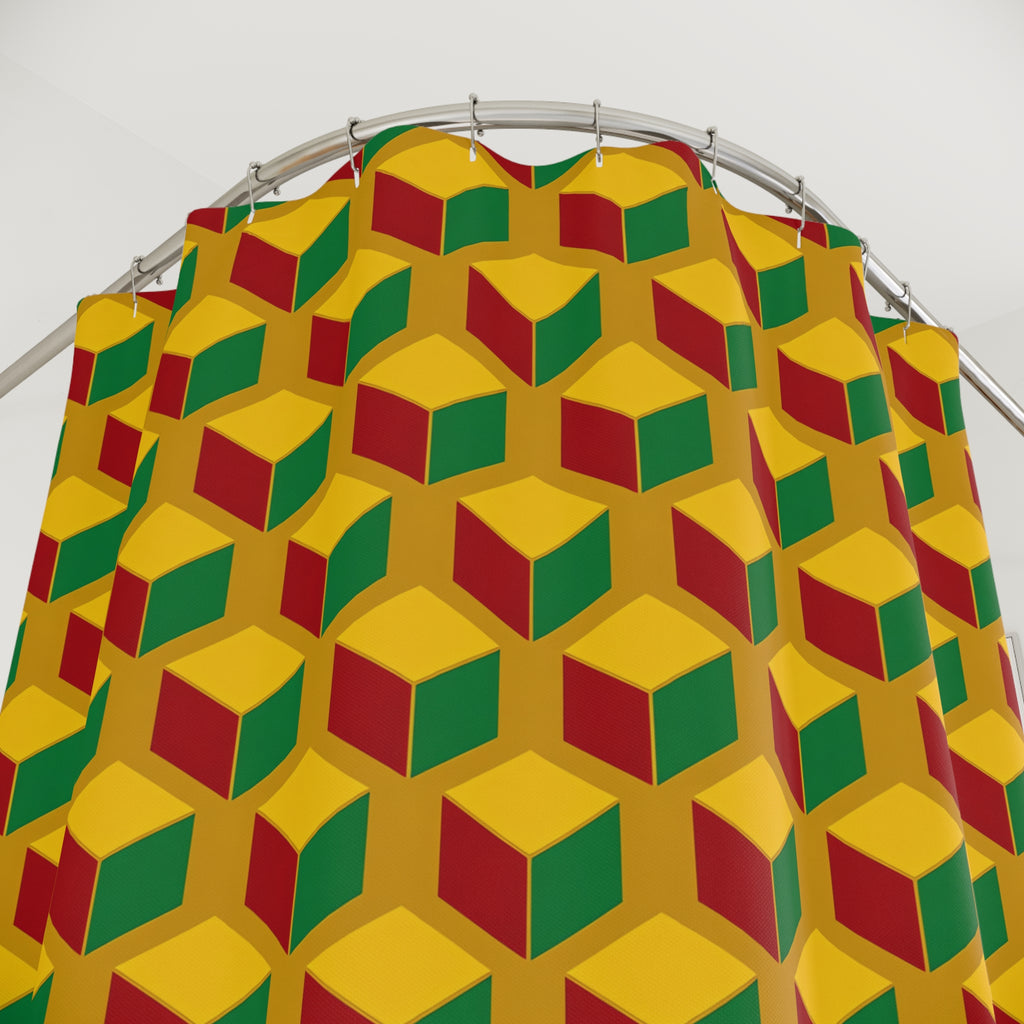 Giant Faceted Cubes II Shower Curtain – Isometric Op-Art Pattern