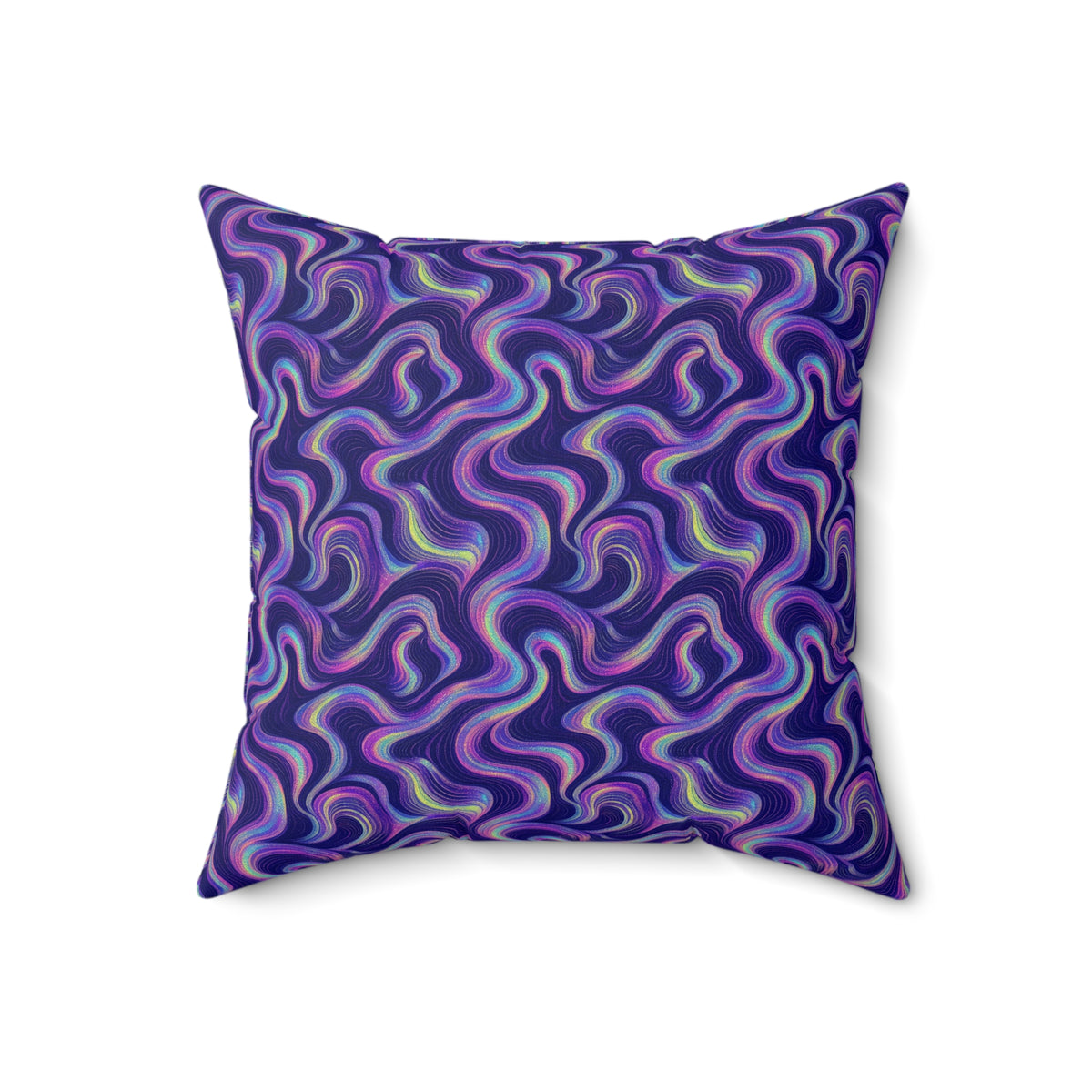 Opal Ribbon Flow Faux Suede Cushion – Holographic-Look Fluid Art Pattern