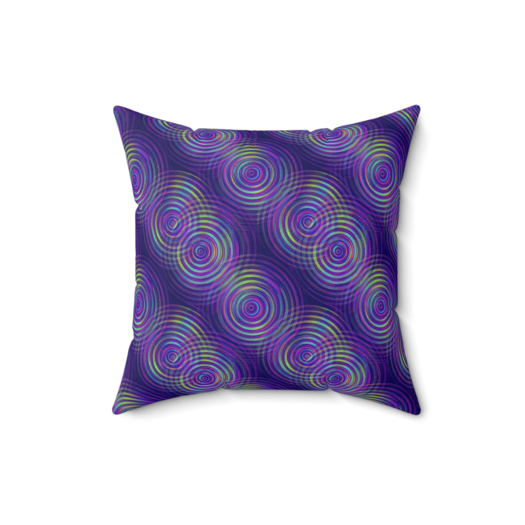 Holo Ripple Rings Faux Suede Cushion – Op-Art Holographic-Look Pattern