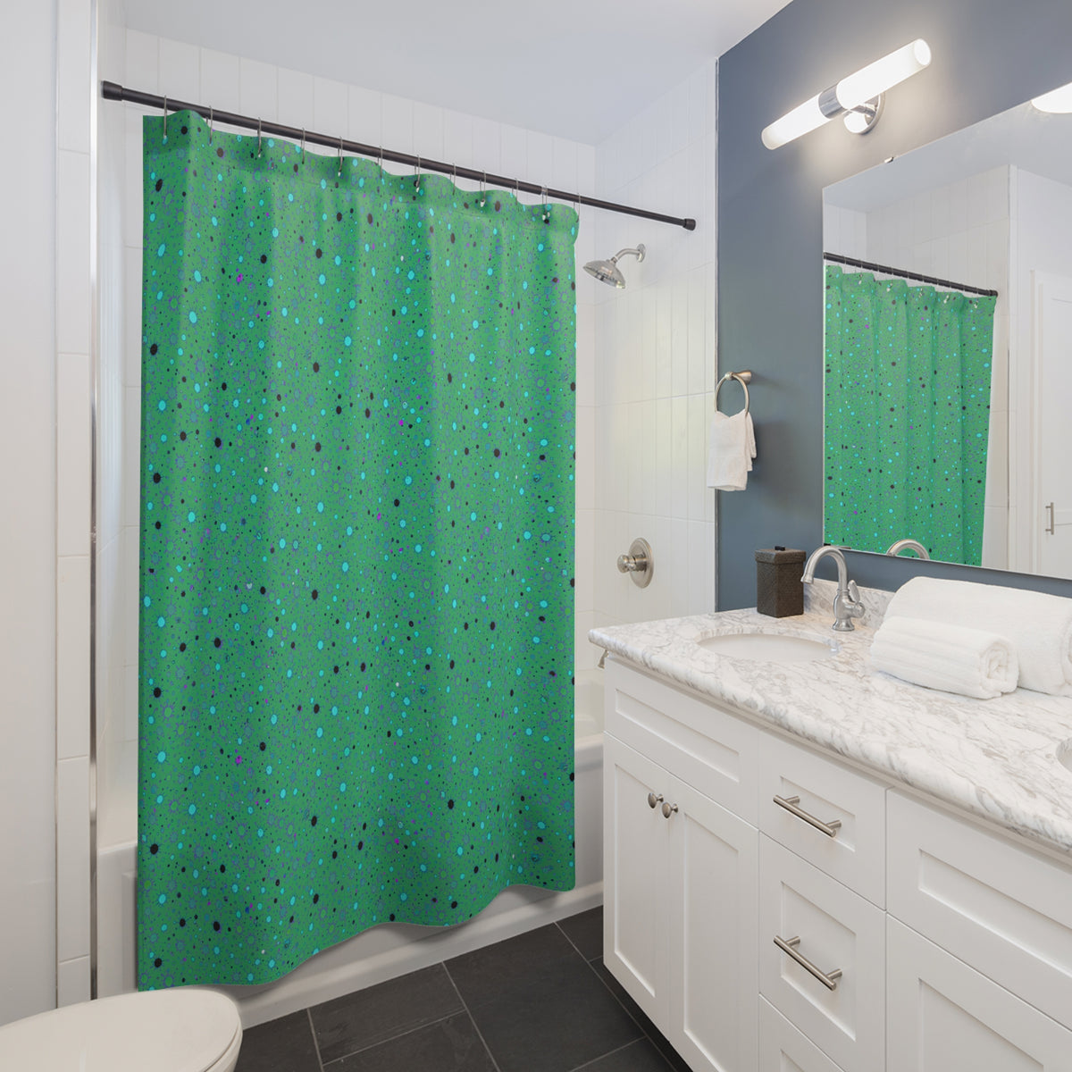 Confetti Spatter Shower Curtain – Ocean Jewel