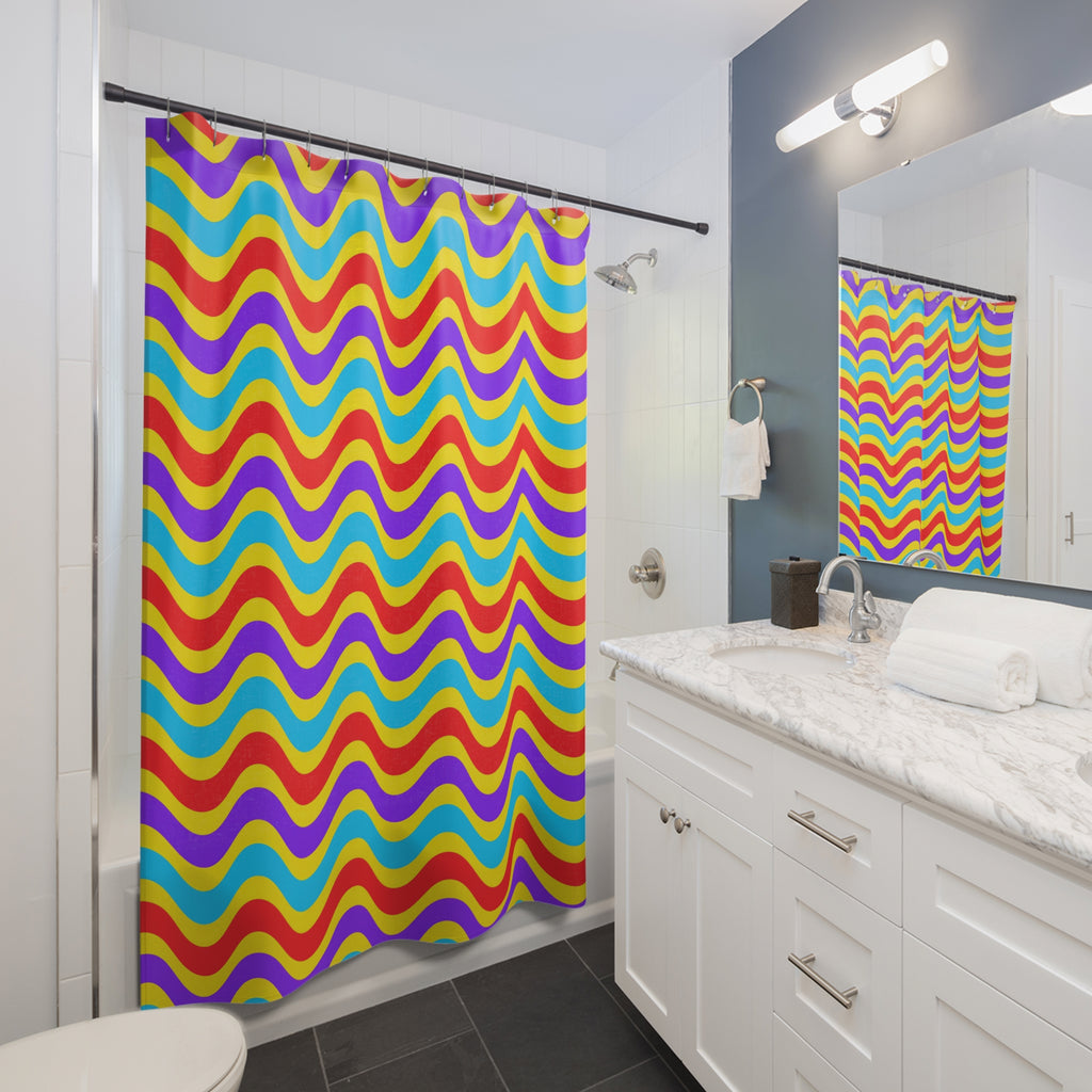 Wide Wave Interference Shower Curtain – Op-Art Waves Pattern