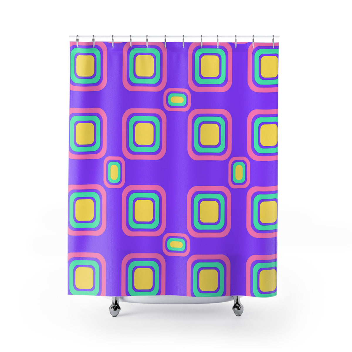 Big Ripple Squares Shower Curtain – Candy Pastel on Grape
