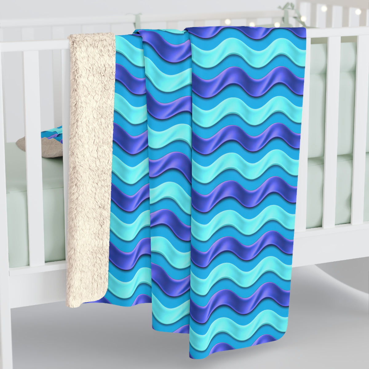 Satin Wave Bands Sherpa Fleece Blanket – Ice Jewel