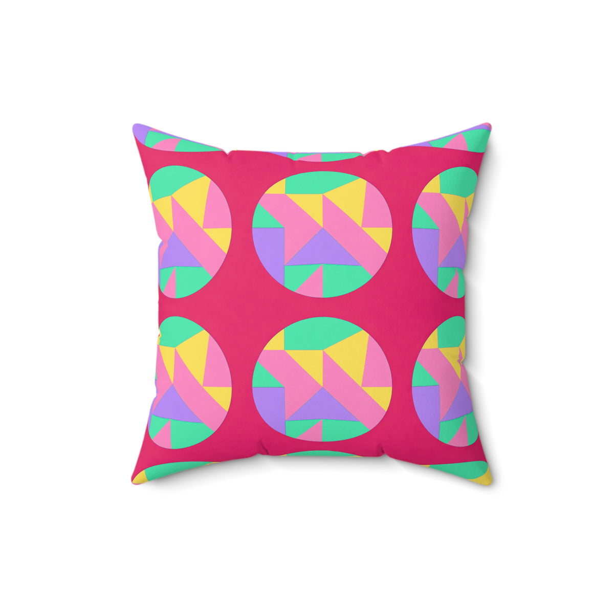 Broken Circle Planes Faux Suede Cushion – Candy Pop on Raspberry