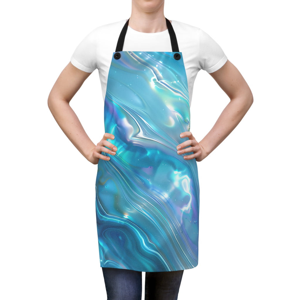 Aqua Holographic Ripple Apron – Holographic-Look Abstract