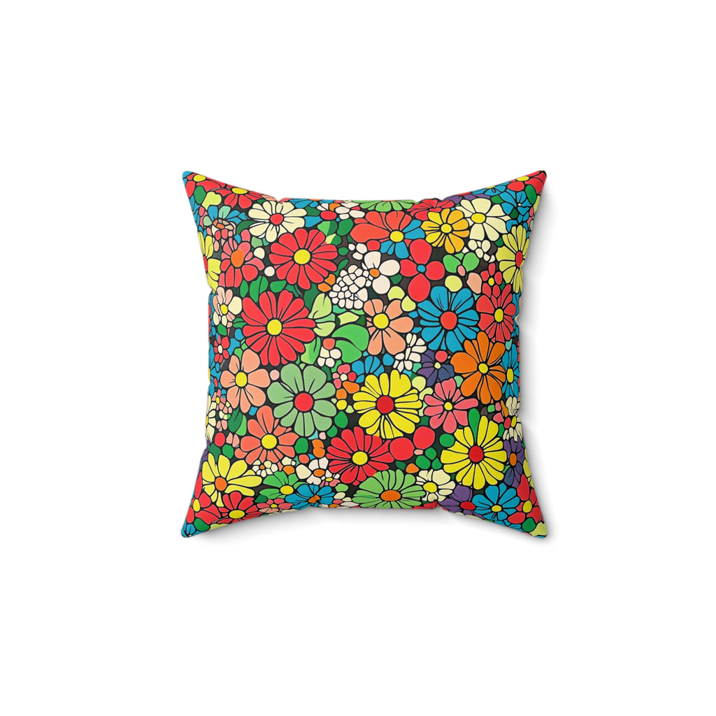 Flower Power Daisies Faux Suede Cushion – Retro Floral Pattern