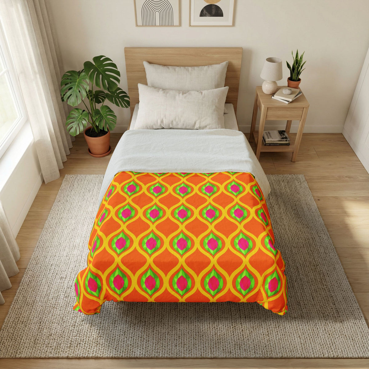 Grand Gold Ogee Lattice II Cotton Duvet Cover – Hot Citrus Festive