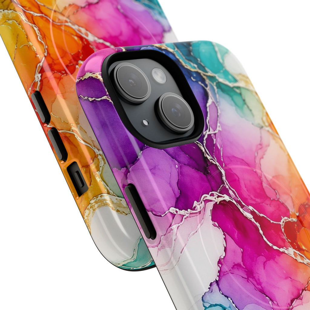 Rainbow Alcohol Ink Bloom Magnetic Tough iPhone Case