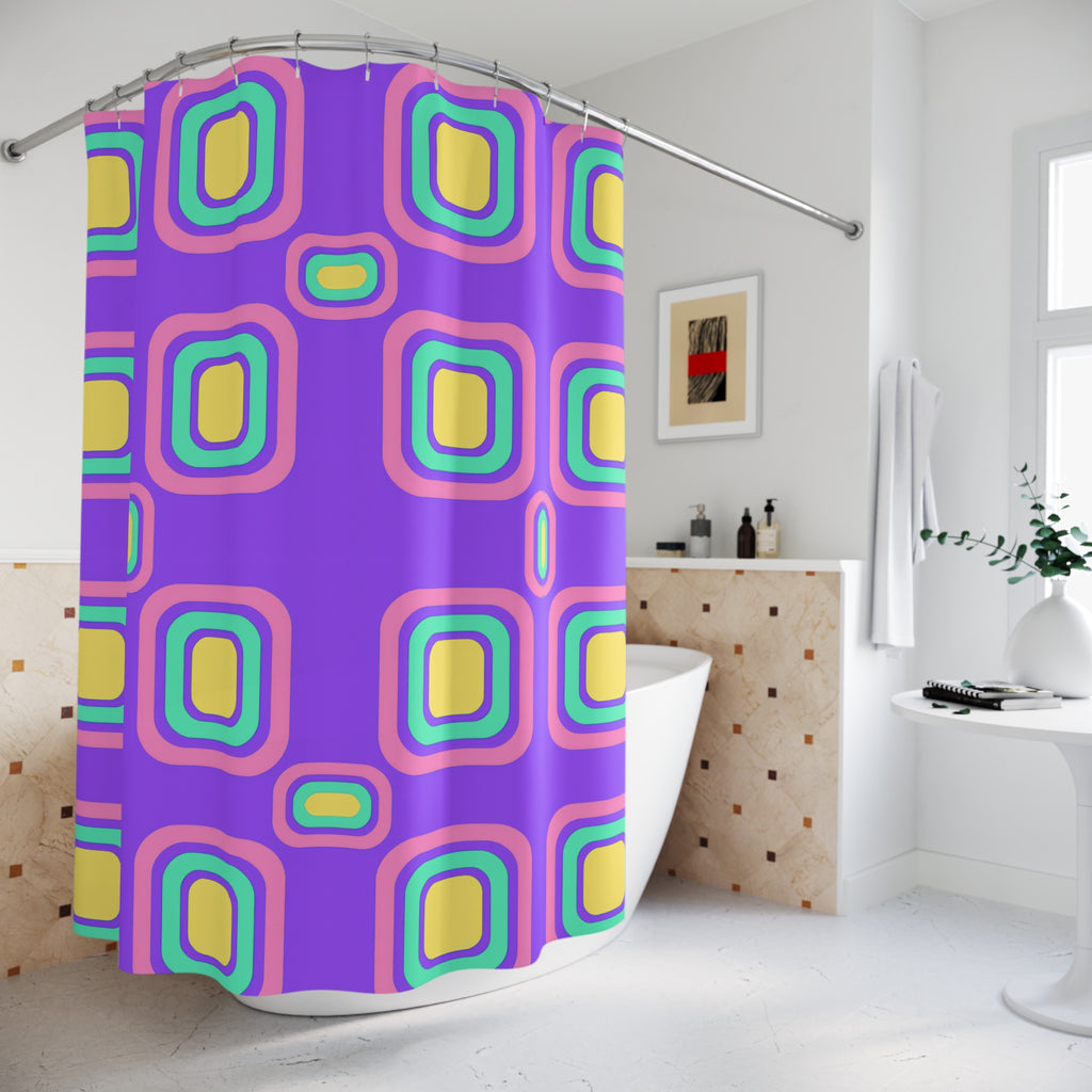 Big Ripple Squares Shower Curtain – Candy Pastel on Grape