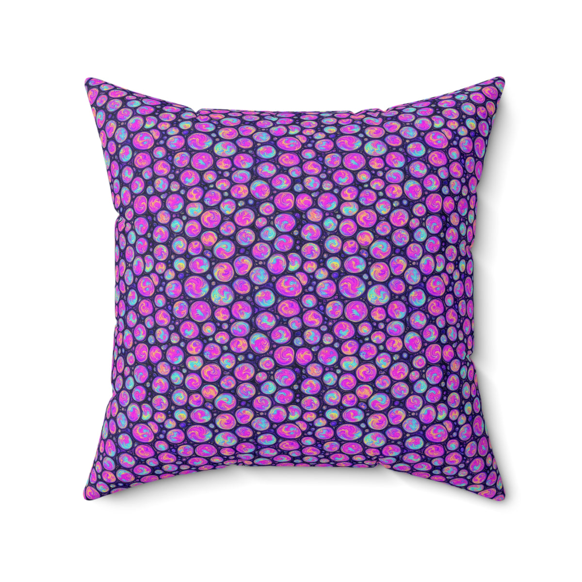 Opal Bubble Cells Faux Suede Cushion – Holographic-Look Fluid Art Pattern